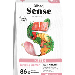 Zak Dibaq Sense Kitten graanvrij kattenvoer 1,5 kg voor kittens" "Droogvoerbrokjes Dibaq Sense Kitten met kalkoen en zalm"